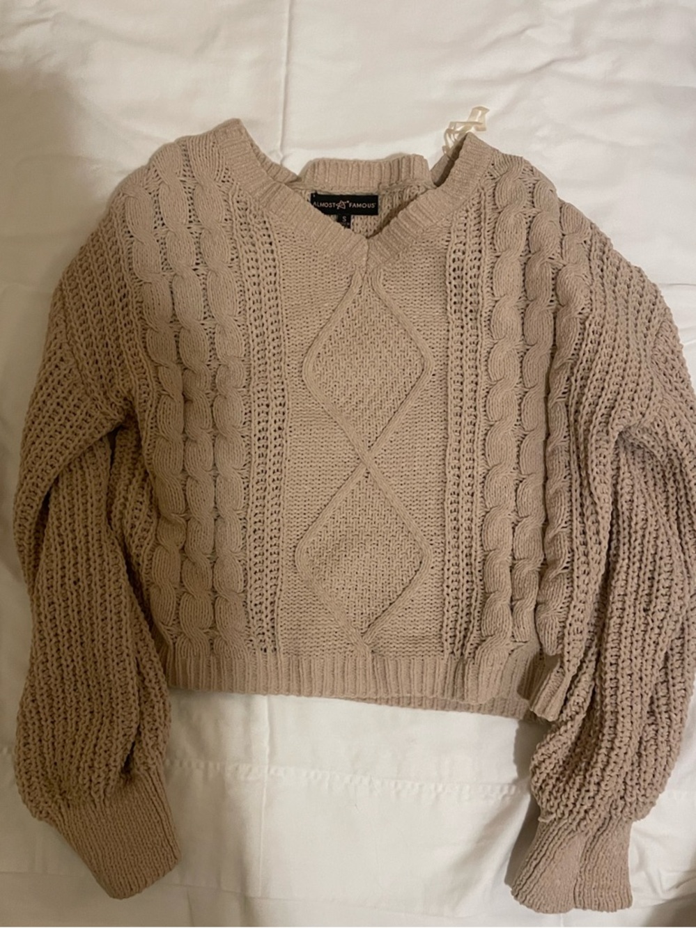 Cozy Cable Knit V-Neck Sweater - Beige/Taupe